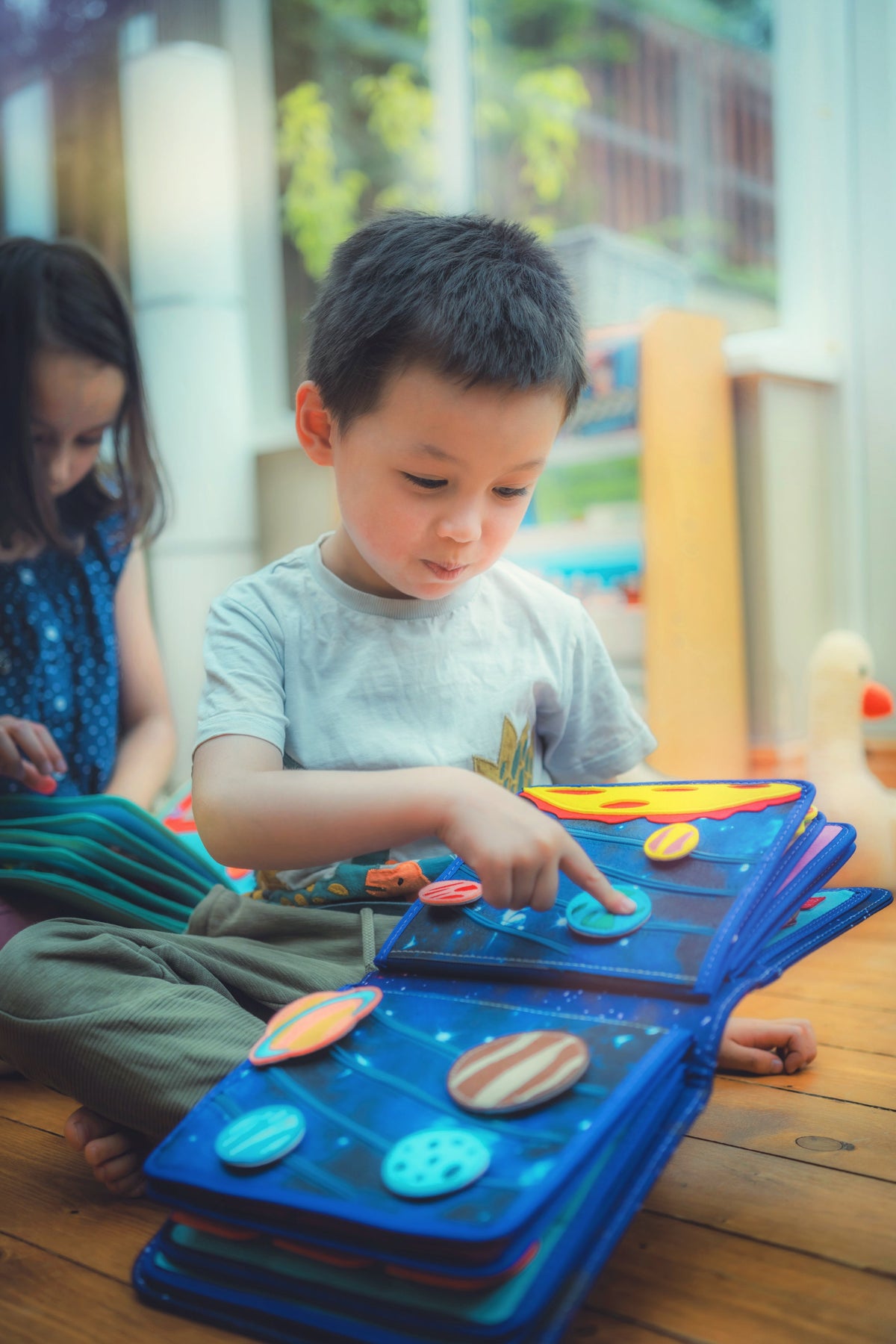 Children with busy books