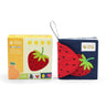 small hands MyFirstBook fabric busy book with strawberry design in red and navy with original packaging