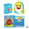 My First Book Baby Shark busy book product shot, showing the Montessori inspired busy book, waterproof backpack and packaging that makes a perfect baby gift. 